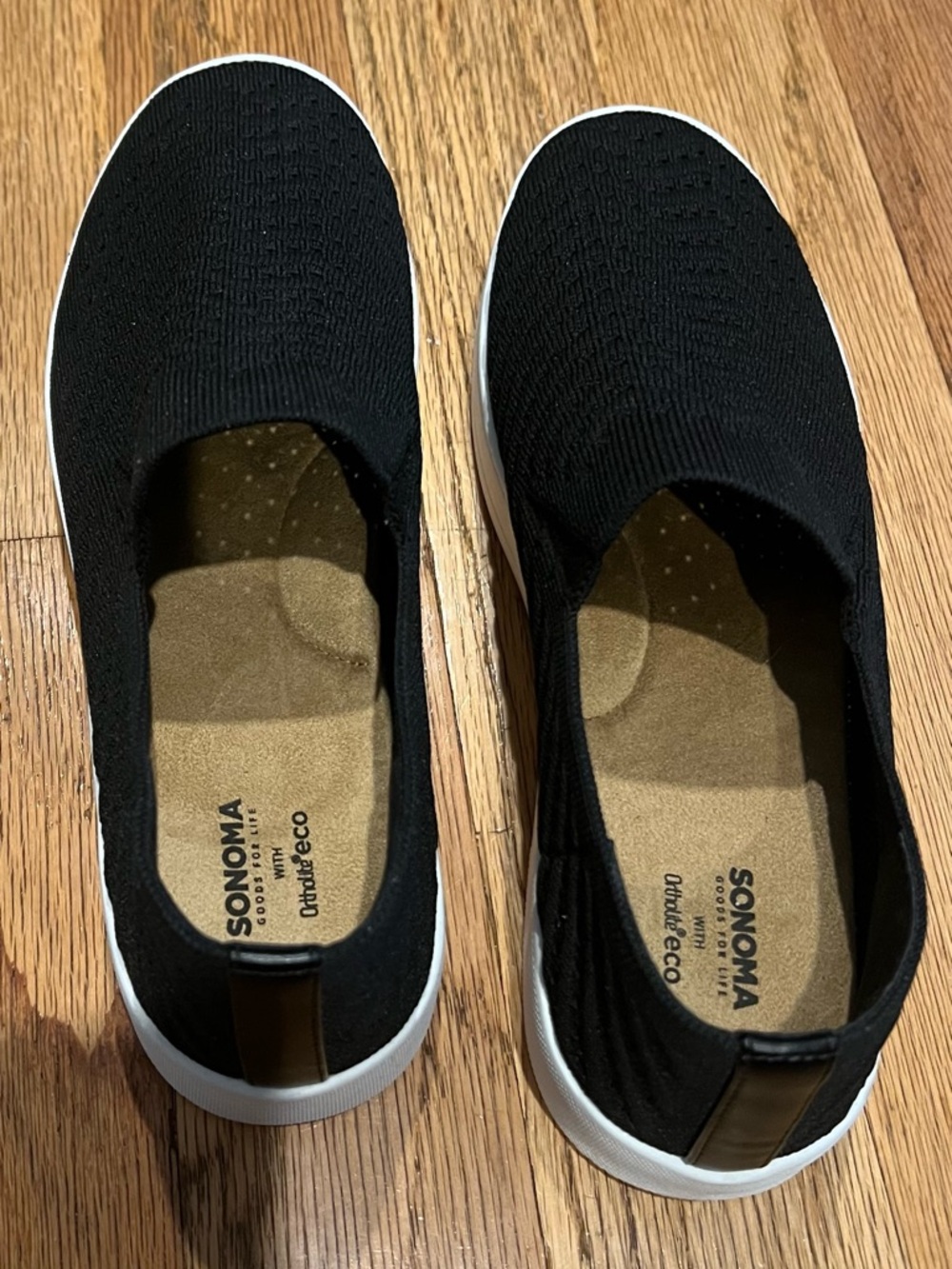 Sonoma Black Knit Slip-On Sneakers with White Sole